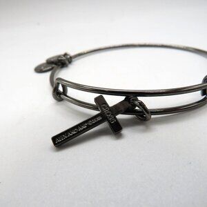 Alex Ani Cross Charm Bangle Bracelet Gun Metal Gray Tone Adjustable